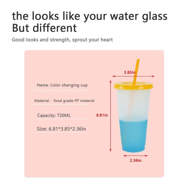 Hrníčky měnící barvu 5 kusů Opakovaně použitelné Tumbler s víčky a brčky Ledová voda Měnící barvu BPA Tumblery Party hrníčky