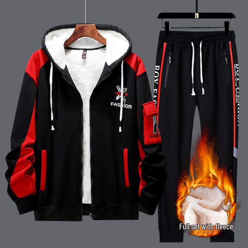 Fleece-Lined Boys' Hoodie - Thick Winter Jacket for Teenagers, Perfect for Autumn Sports and School