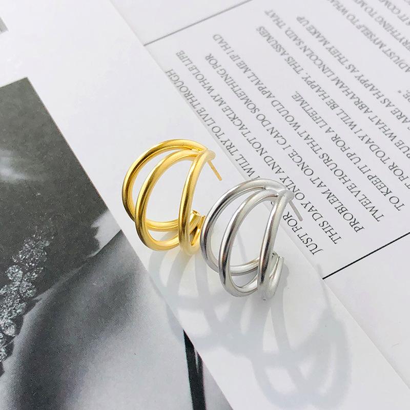 S925 Sterling Silver Ring Earrings Gold Plated Geometric Multi Layer Fashion Temperament Earrings Hoop Women