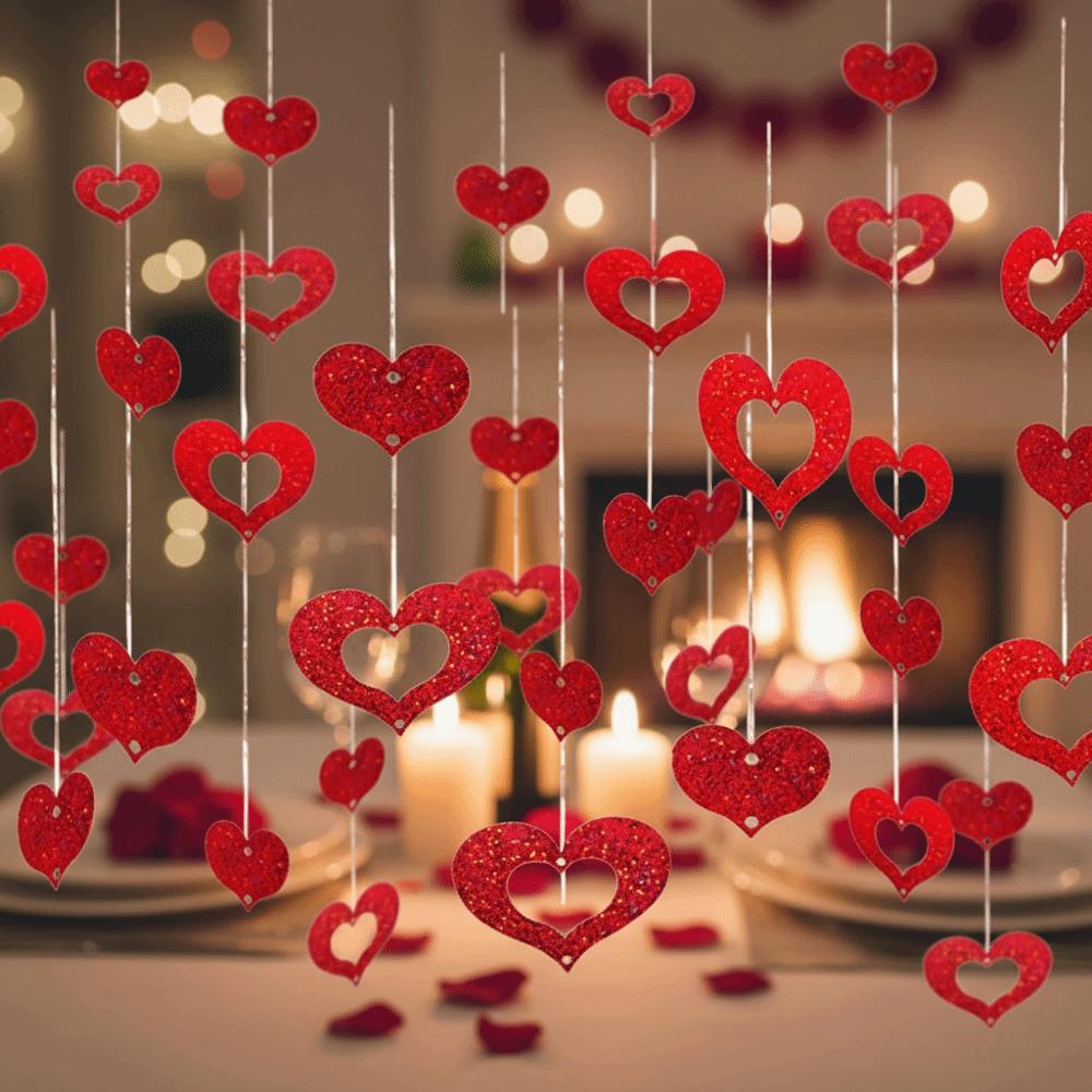 Plastic Heart String Garland Laser Sequin Love Heart Hanging Curtain  Valentine's Day Party
