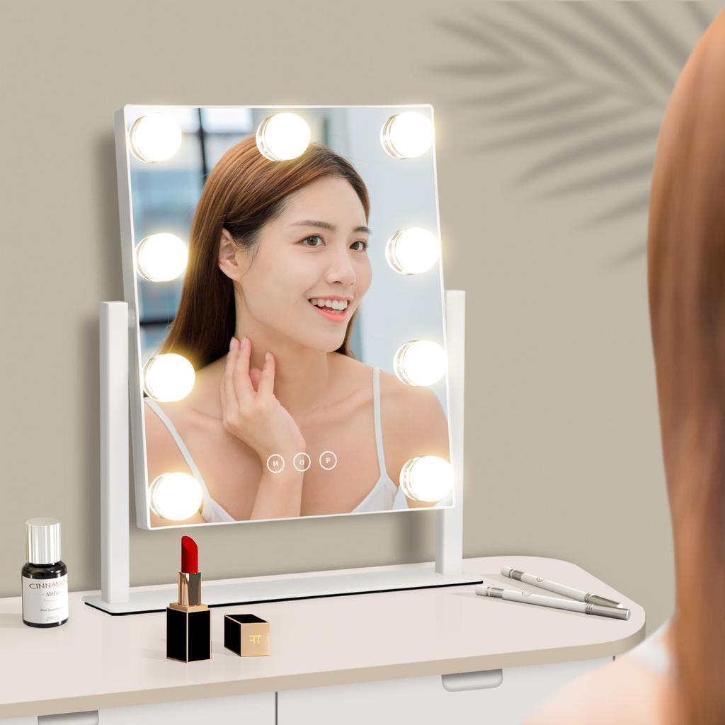 Nusvan Hollywood Schauspielerin Drei-Farben-Beleuchtung Einstellbarer 10x Vergrößerungsspiegel, Tischplatte, Modi, Helligkeit, (25x30cm)