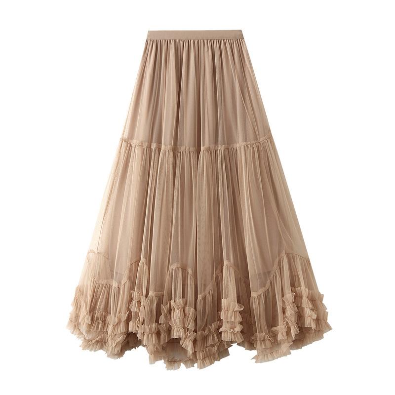 Tulle Skirts for Women A Line Fairy Tiered Skirt Midi High Elastic Waist Long Skirt Layered Flowy Swing Tutu Skirt Women's Mesh High Waist Maxi Skirts