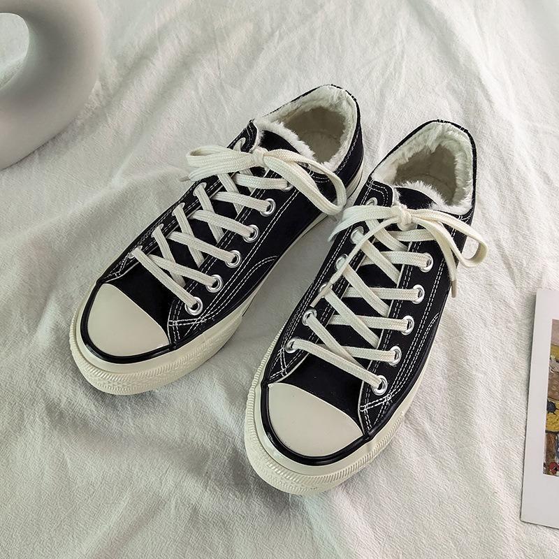 Yuanyi, Winter Velvet High-top Canvas Shoes for Women Z Students, Versatile Cotton Shoes, Thickened and Warm