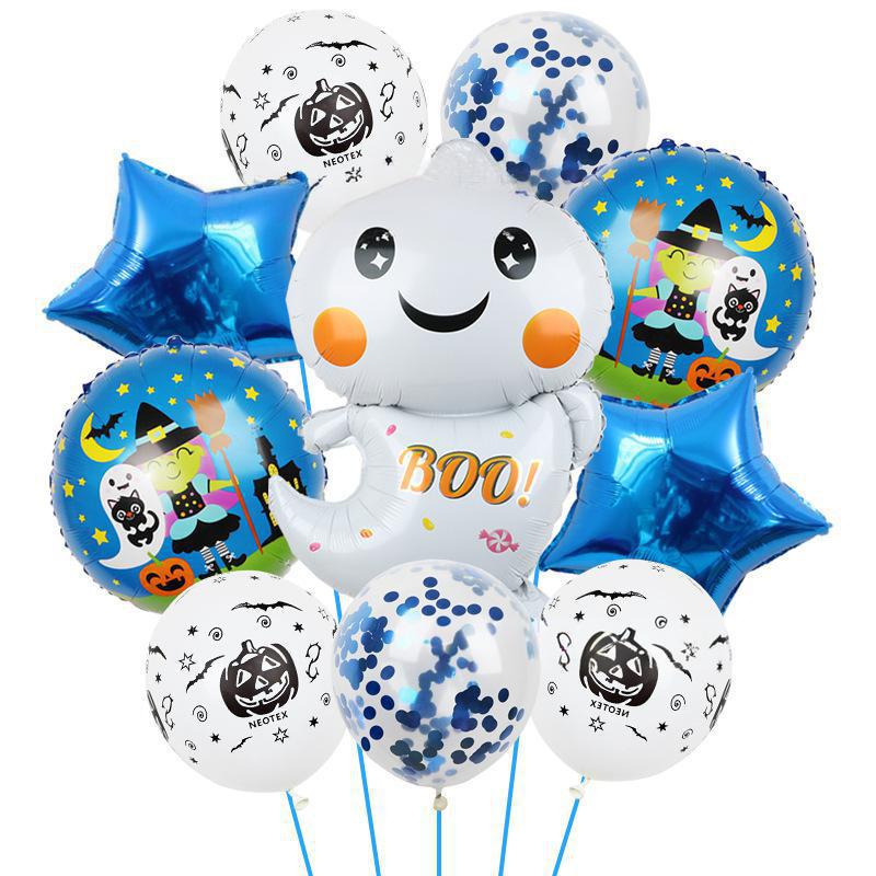 Halloween Pumpkin Cat Skull Ghost Aluminum Film Alien Latex Balloon Set Family Holiday Arrangement Gift