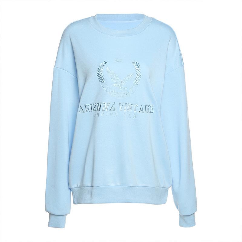 

Женские толстовки, осенние пуловеры в стиле Харадзюку, повседневные винтажные пуловеры с вышивкой и длинными рукавами и буквенным принтом, топы L синий