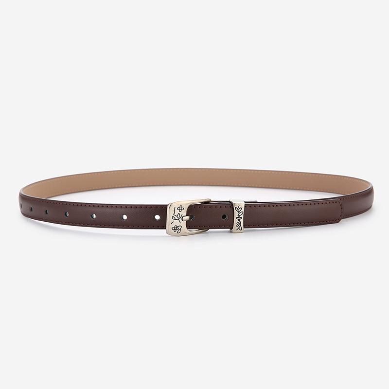 Elegant Women's Two-Layer Genuine Cowhide Leather Belt with Retro Silver Pin Buckle - Thin Decorative Accessory for Pants