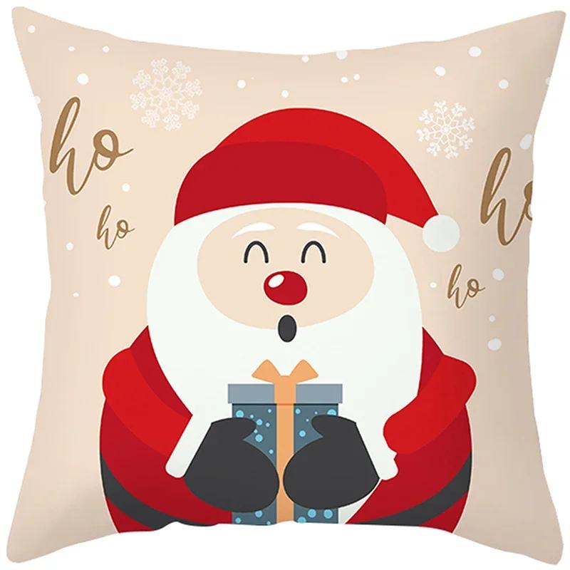 Merry Christmas Cushion Cover Santa Claus Elk Pillow Cover Living Room Sofa Home Room Decorations