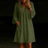 Women's Color V-Neck Button Loose Fit Dress with Flare Sleeves and Pockets for Beach Vacation