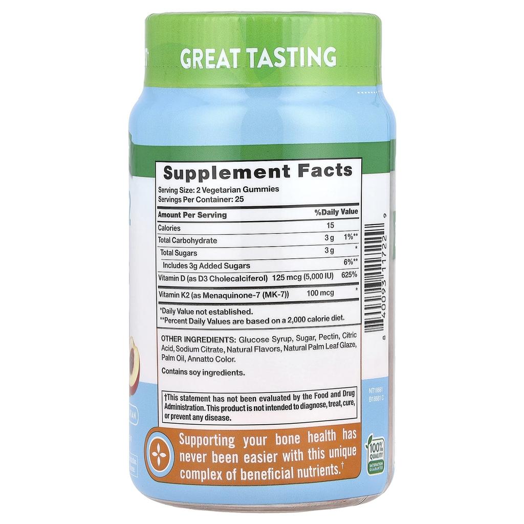 Nature's Truth D3 + K2 Complex Gummies, Natural Peach Mango, 50 Gummies