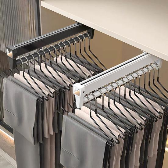 

Pull-Out Pants Rack Heavy Duty Aluminum Alloy Space Saving Retractable Wardrobe Closet Top Mount Trousers Organizer Sliding Rod Clothes Storage Hanger XS білий
