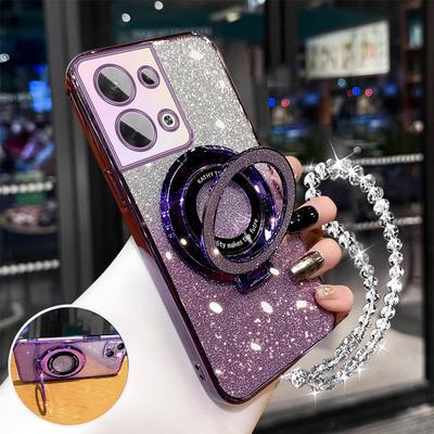 Glitter Crystal Bracelet Phone Holder Case For Oppo Reno 5 12 10 11 12F 11F 8 8T 9 7 6 Find X8 X7 X3 Pro X5 Lite Bracket Cover