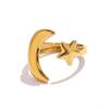 Stainless Steel Gold Color Star Moon Open Rings For Women Minimalist Metal Two Tone Adjustable Finger Ring Jewelry Party Gift