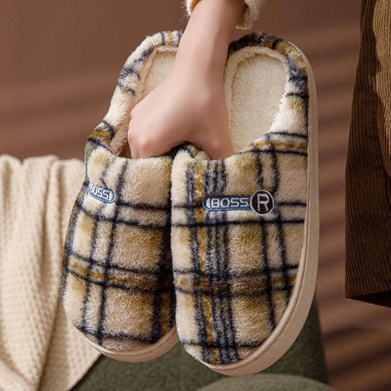 Cotton slippers women's winter home household indoor warm non-slip thick bottom couple hair slippers men's autumn and winter