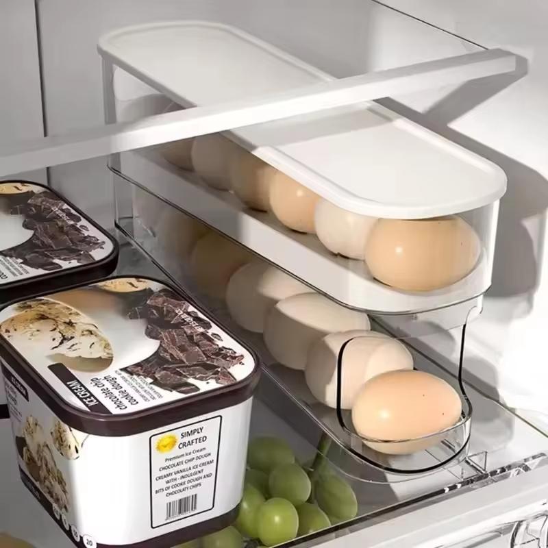 Egg Dispenser, Suitable for Refrigerator, Kitchen Storage Organizer, Countertop, Transparent Double Layer Egg Dispenser Holder