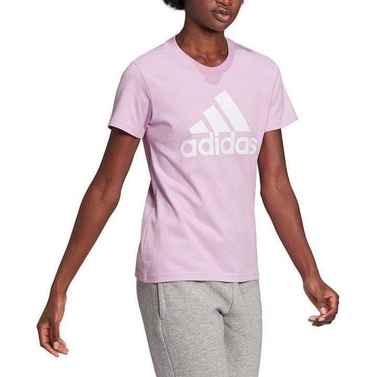 Adidas Letter Logo Print Crew Neck T-Shirt Women Tops Pink GV4030