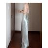 Women's Satin Bodycon Maxi Dress Spaghetti Strap Sweetheart Neck Ruched Evening Party Gown