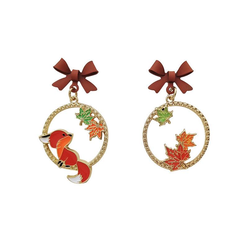 Cartoon Style Butterfly Bow Maple Leaf Earrings With A Stylish Design