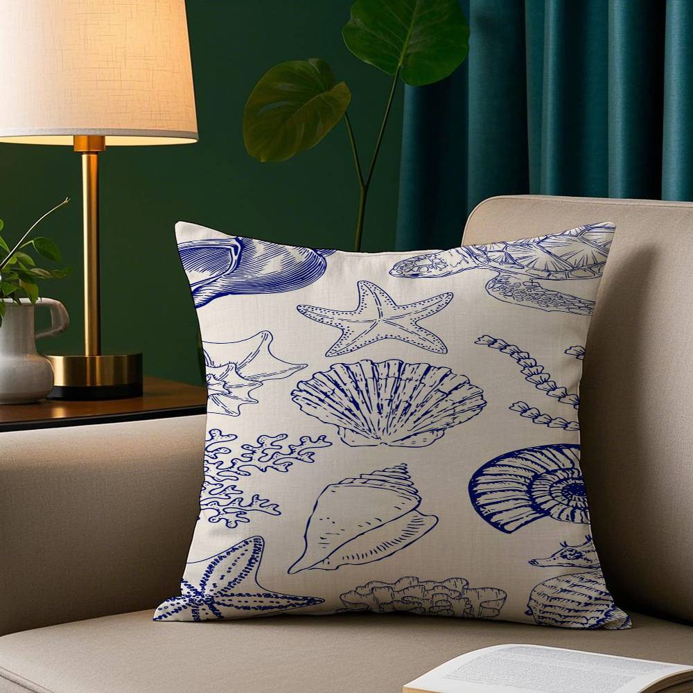 Blue Conch Fashion Pillow Case Plush Fabric Soft Pillowcase Double Sided Print Sofa Cushion Cover Throw