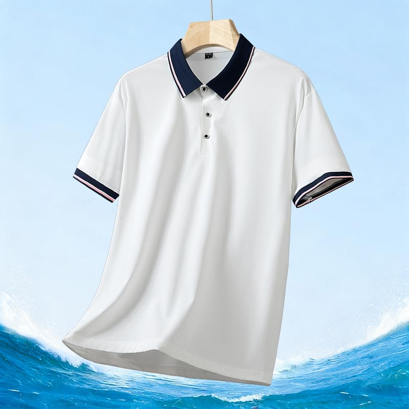 Men s Pink Color Block Collar and Cuff Short Sleeve Polo Shirt M белый