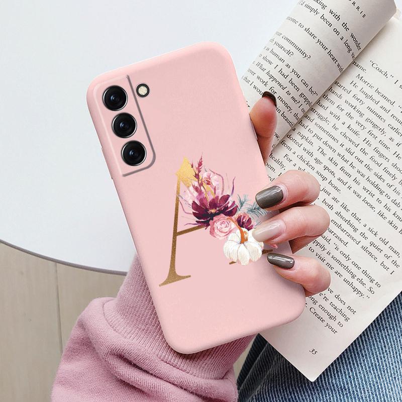 For Samsung Galaxy S22 S 22 Plus Case Flower Gold Letter A Z Soft Silicone Phone Cover For Samsung S22 Ultra Bumper S22+ Shell