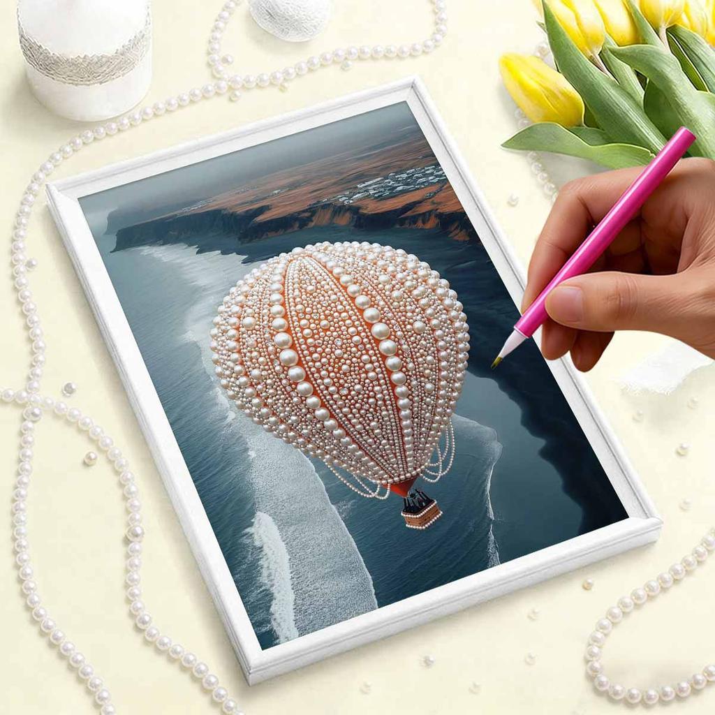DIY Hot Air Balloon Pearl Diamond Art Painting Kits for Adults and Beginners,fine View Sparkling Painting Craft Home Wall Decor Handmade Gift