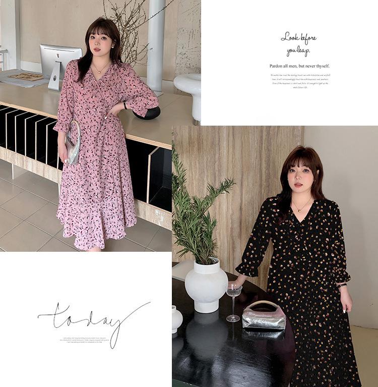 Double Heaven 2024 Frühling Übergröße V-Ausschnitt Rüschenkleid für Damen