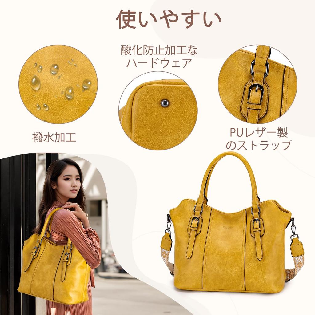 VASCHY Tote Bag for Large Capacity Shoulder Business PU A4 Detachable Zippered Shoulder Perfect for and Casual Yellow Women, Bag, Bag, Handbag,
