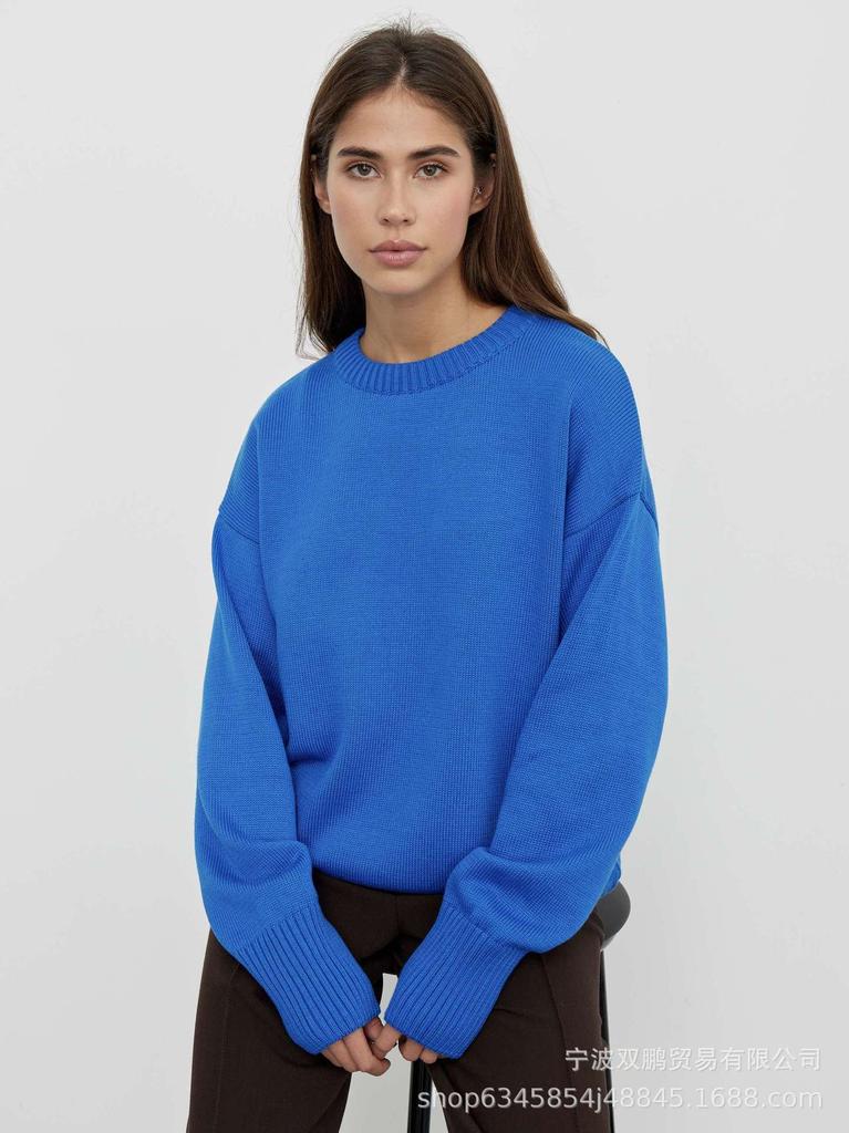 Russia's hot-selling solid-color crew-neck sweater women's 2026 popular soft-knitted top