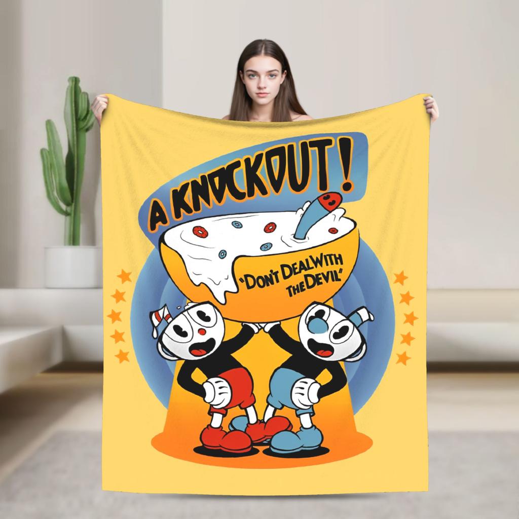 CUPHEAD Devil Blankets Coral Fleece Plush Winter Mugman Breathable Lightweight Thin Throw Blankets for Home Car Plush Thin Quilt