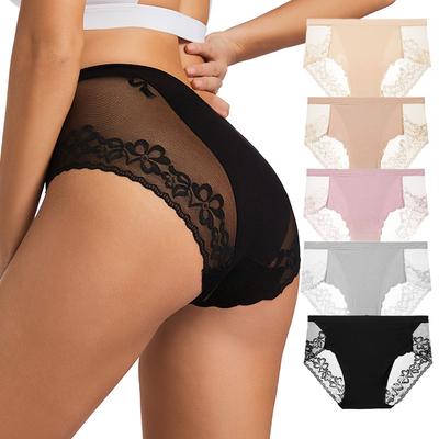 Europäische Größe Damen High Waist Hohl Höschen Atmungsaktive und bequeme Slips Sexy Spitzenblumenhöschen M-4XL