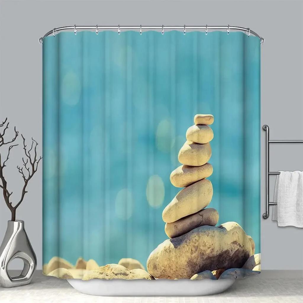 Pebble Printed Shower Curtain Mildew Washable Curtain with Hook Bathroom Decorative Curtain Rocks 3D Shower Curtains 240*180cm