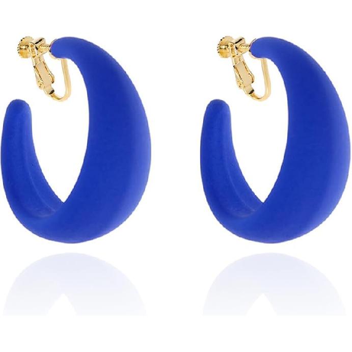 Chunky Clip On Hoop Earrings for Women Detachable Wide Statement Earring Non Pierced 80s 90s Fashion Accessories Vintage Neon Party Jewelry Outfit