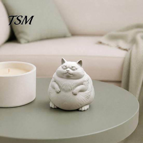 3D Printed Animal Statue Fat Cat Figurine, Cute Lazy Desk Car Decor with Solid Base, Creative DIY Painting Crafts Mini Calming for Office, Gift Lovers