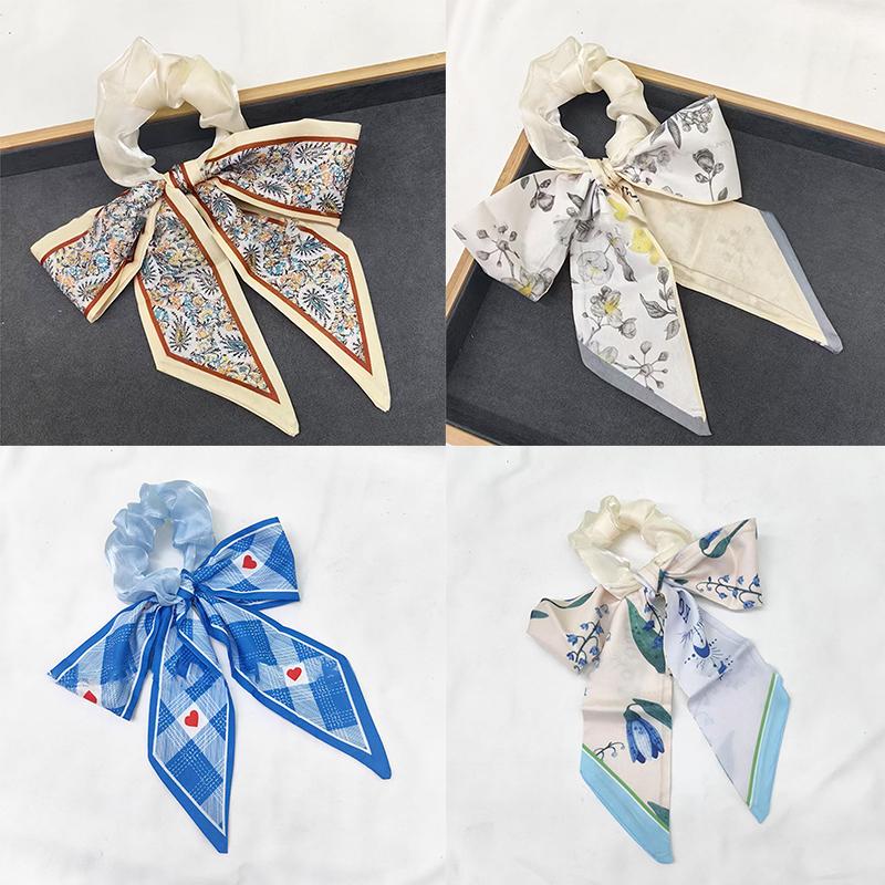 Printed Bow Hair Rope Elegant Ribbon Ponytail Hair Band For Women Sweet Rubber Band Hair Ring Fashion Headdress Hair Accessories