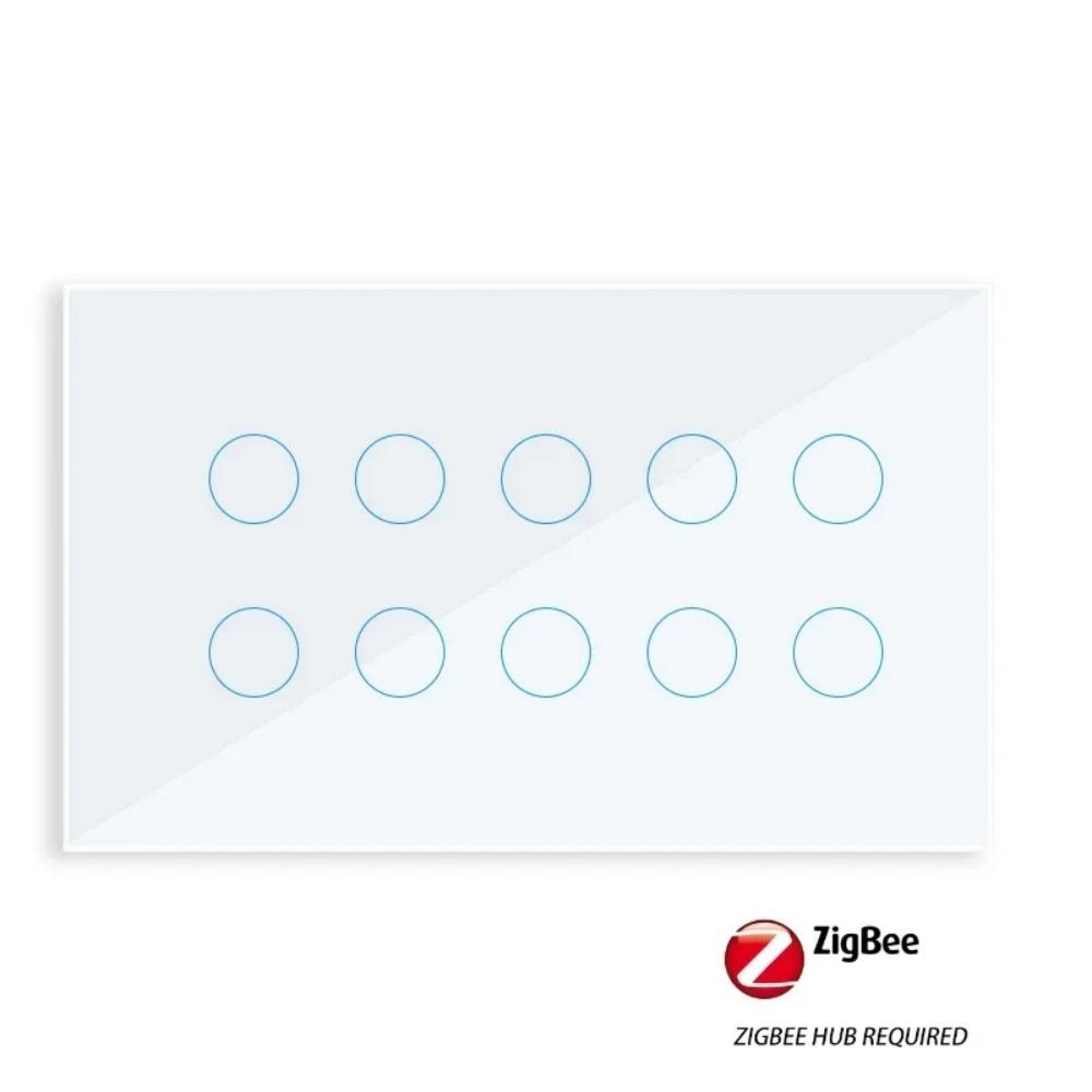 Melery Zigbee Smart Light Switch Wall  Mounted Touch 8/10Gang Glass Panel with Alexa Google Home (Hub Required Signal Repeater)