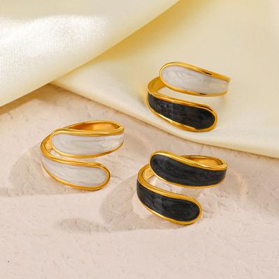 Stainless Steel Black White Enamel Ring for Men Women Simple Double Layer Oil Dripping Open Finger Rings No Fade Jewelry
