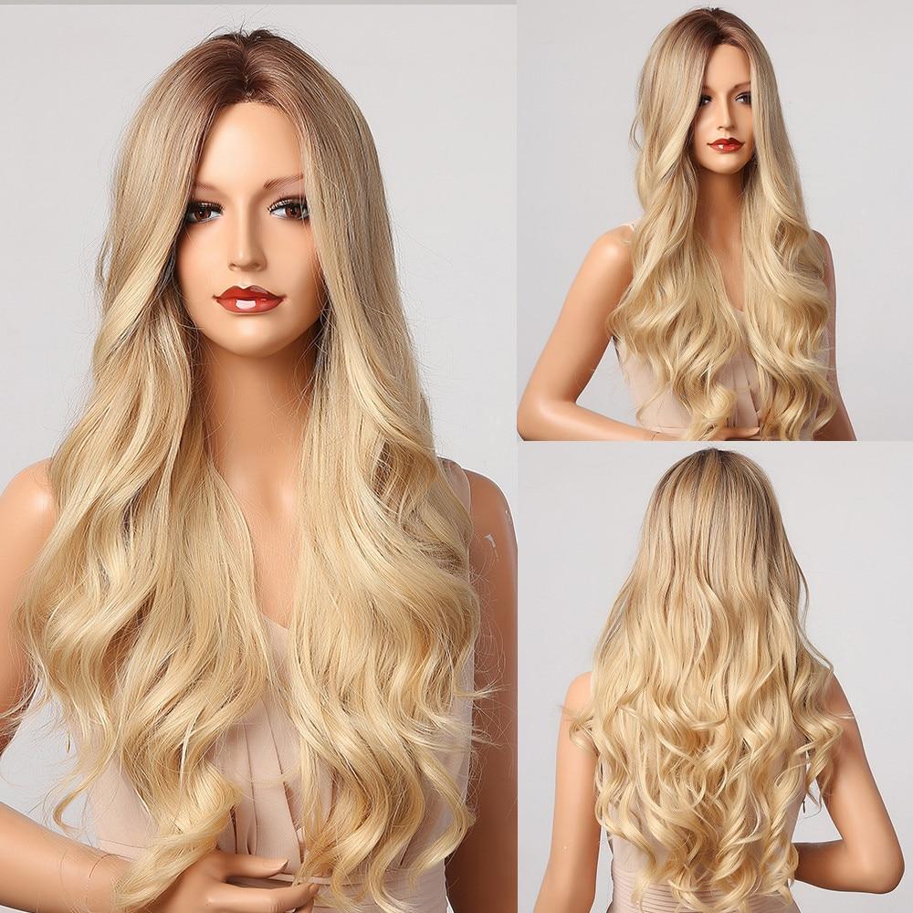 ALAN EATON Long Water Wavy Dark Brown Synthetic Wigs Middle Part Natural Looking Daily Party Wig for Women Heat Resistant Fiber