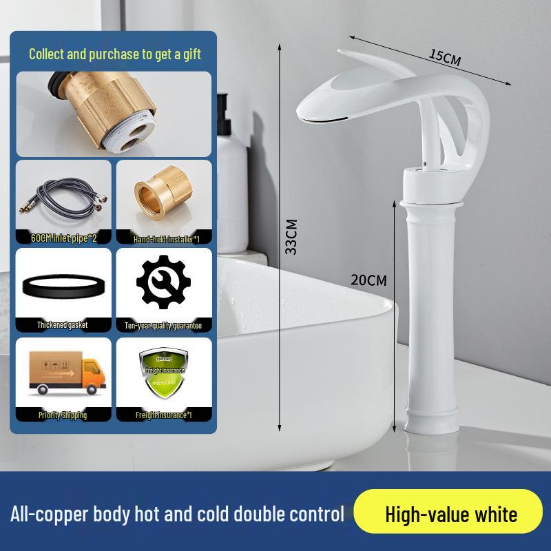 Copper Dual-Use Waterfall Faucet, Splash-Proof, Hot/Cold, Undermount Installation for Washbasins