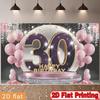 2D 30th Happy Birthday Photography Background, Purple Gold 30 Number Pink Balloon Party Decor Banner