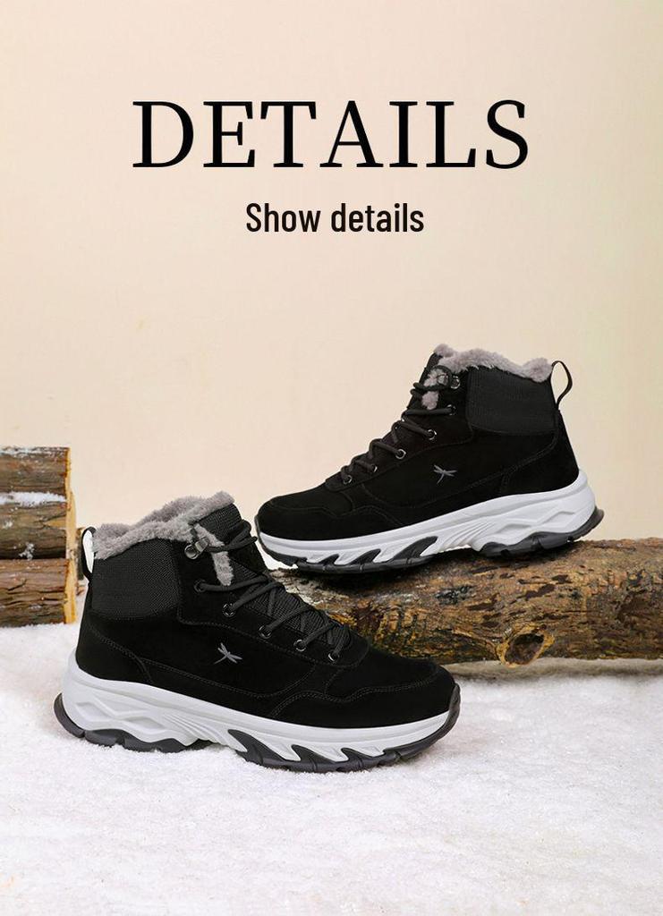 Red Dragonfly Men's Winter Thick-Sole Height-Increasing Warm High-Top Sneakers
