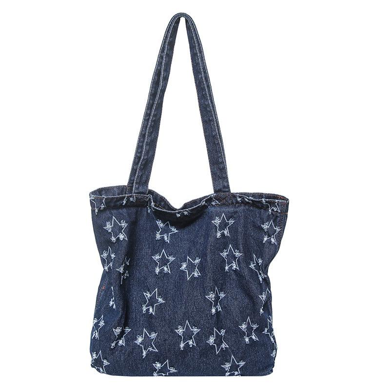New Washed Denim Large Capacity Casual Simple Retro Literary Versatile Shoulder Bag Tote Bag