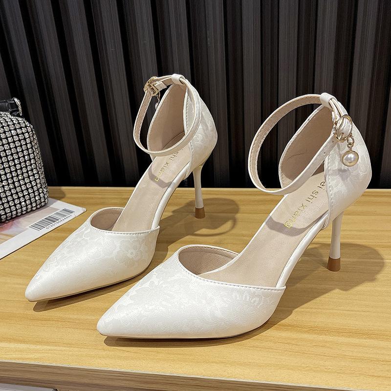 Medium Embroidery Hollow High Heel Printed High Heels Women's Stiletto Summer New Versatile Sandals Women