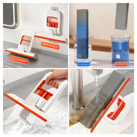 Desktop Mop Mini Folding Table Mop with One-Handed Squeeze Handle Replaceable Cotton Head Deep Groove Absorption Household Cleaning Mop