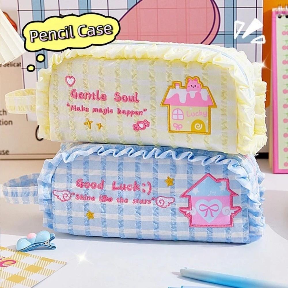 Dopamine Style Pencil Storage Bags Checkered Pencil Pouch New Stationery Bag  School Use