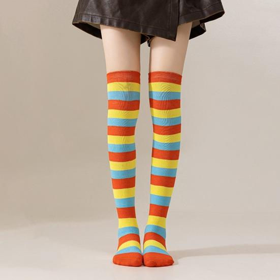 Striped Thigh High Socks Women Colorful Over-the-Knee Socks Retro Stretchy Thigh Highs for Girls Cosplay Lolita Costume