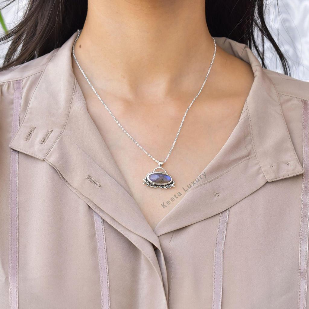 Genuine Labradorite Necklace, Sterling Silver Labradorite Necklace, Crystal Necklace for New Beginning, Boho Necklace, Bridesmaid Necklace