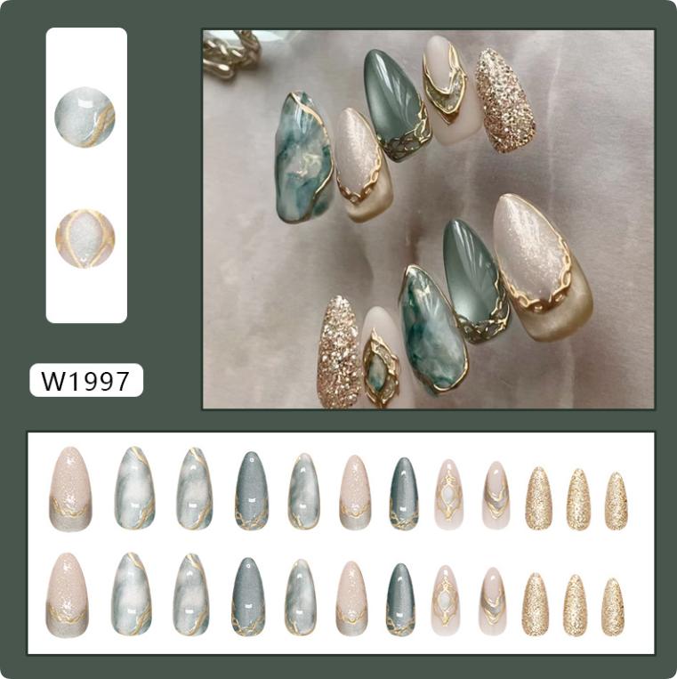 Mode Retro Grünes Katzenauge Press-On Nägel 24 Stück Französischer Stil Falsche Nägel Wiederverwendbare Nagelspitzen Für Frauen Nagelkunst Zubehör