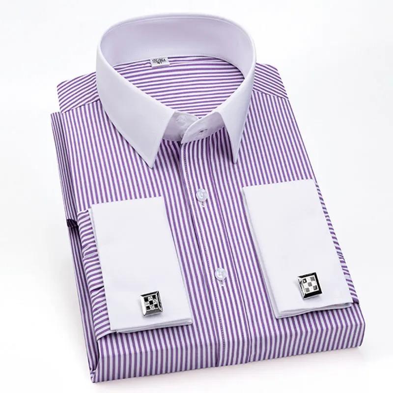 2026 New Men's Long Sleeve Shirt High Quality Tuxedo Standing Collar Wedding Dress Shirt Men's White French Cufflink Shirt