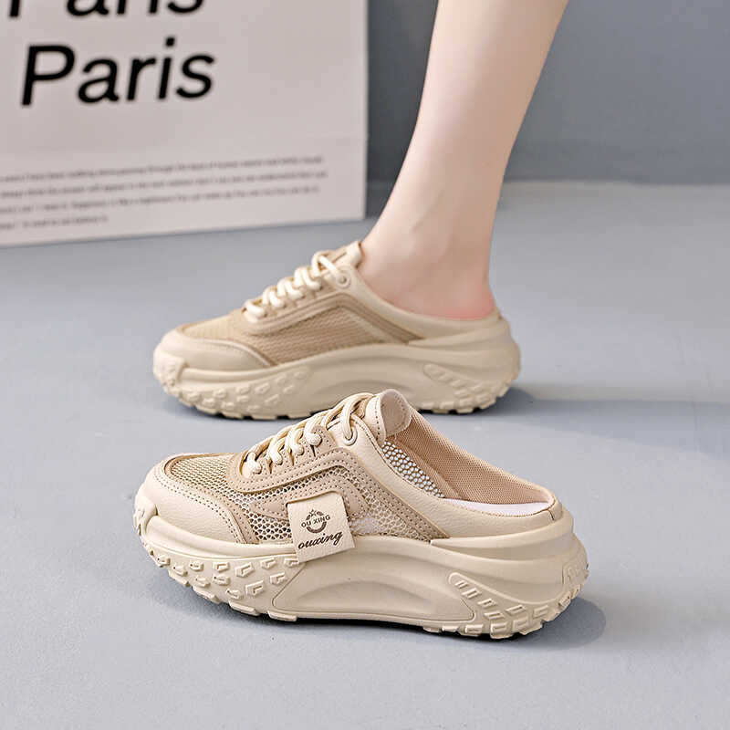 Casual half-drag women's shoes summer wear one pedal lazy shoes sports shoes 2025 new mesh cool slippers