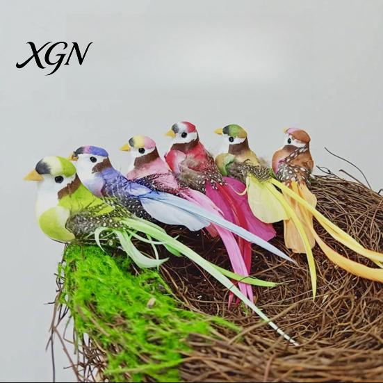Artificial Craft Birds for DIY Projects 12Pcs Pearl Birds, Feather Bird Ornament with Clip, Colorful Small Window Displays Realistic Fake Craft, Micro
